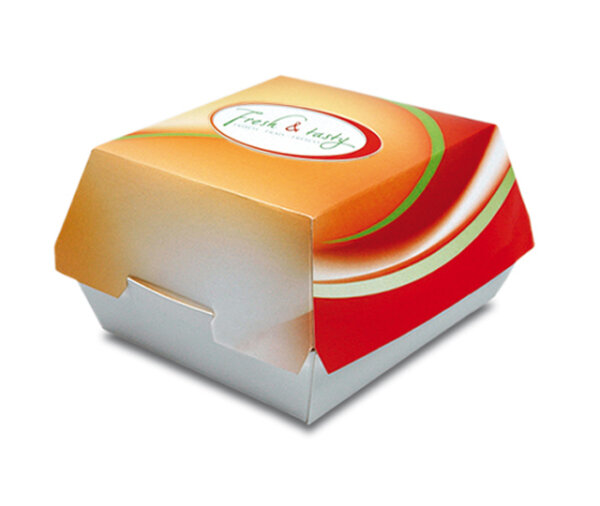 Burger-Box "Fresh & Tasty" bedruckt, versch. Größen
