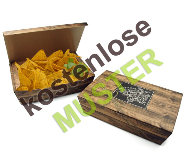Musterartikel Snack-Box "Enjoy your Meal" mit Klappdeckel gross, bedruckt