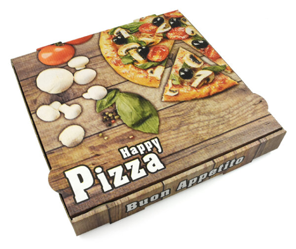 Pizzakarton / Pizzabox "Happy Pizza" NYC, Kraft weiß, 28x28x4,2 cm