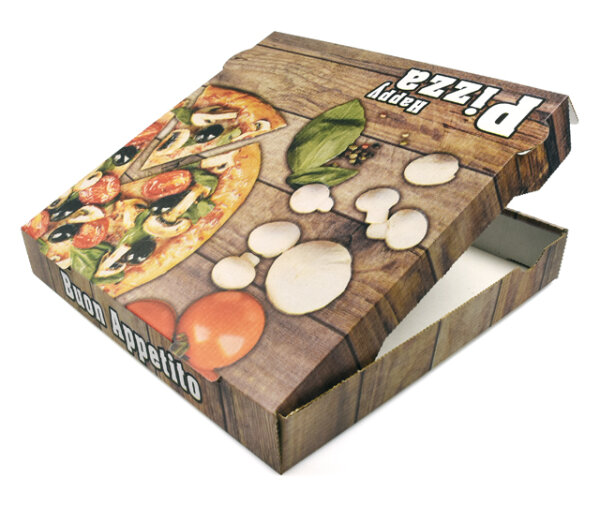 Pizzakarton / Pizzabox &quot;Happy Pizza&quot; NYC, Kraft wei&szlig;, 31x31x4,2 cm