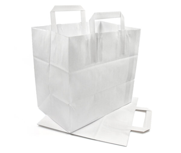 Papiertragetaschen Papier Tragetasche mit Henkel weiß 50 Stück 22x10x38cm 