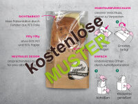 Musterartikel Snackbag zum Aufreißen "bon appétit" Fifty Fifty, Papier braun + PET, versch. Größen