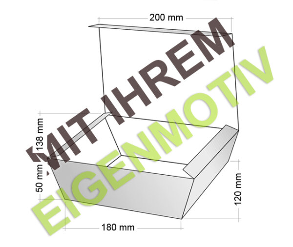 Anfrage: Snack-Box groß mit Klappdeckel, Chromokarton weiß, ca. 300g/m², 1 fbg. Druck Skala (1C)