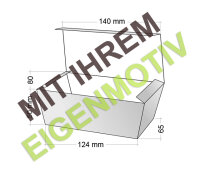 Anfrage: Snack-Box klein mit Klappdeckel, Chromokarton weiß, ca. 250g/m², 1 fbg. Druck Skala (1C)
