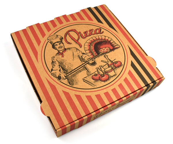 Pizzakarton / Pizzabox "Pizzabäcker" NYC, Kraft braun, 26x26x4,2 cm
