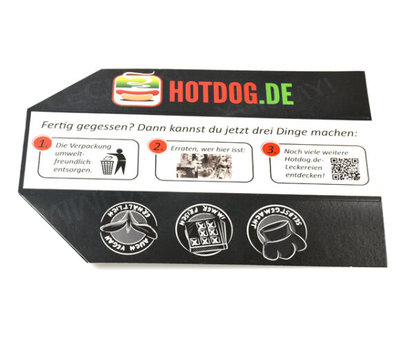 Anfrage: Hot-Dog-Tray, Chromokarton weiß, ca. 250 g/m², 1 fbg. Druck Skala (1C)