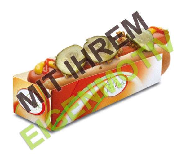 Anfrage: Hot-Dog-Tray, Recyclingkarton braun + PET. ca. 365 g/m², unbedruckt