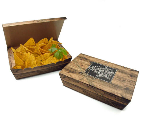 Snack-Box "Enjoy your Meal" mit Klappdeckel gross, bedruckt, Palette 4.800 Stück