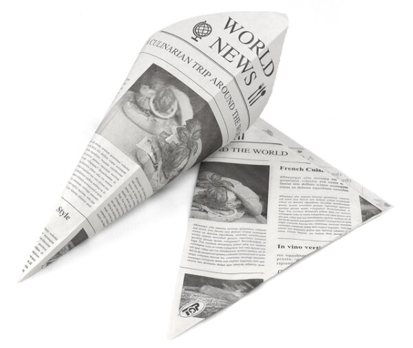 Spitztüten Papier "Newspaper" 1-lagig, Pergamentersatz, fettabw., 19cm für 125 g Füllmenge