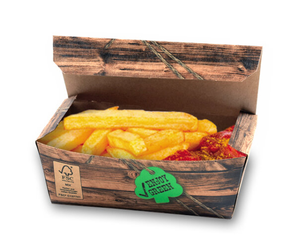 Snackbox Fingerfood box Lunchbox Pommes to go box aus Pappkarton kompostierbar 