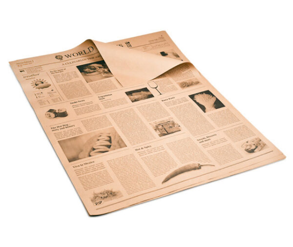 Formatpapier / Tablettunterlage "Newspaper" 50x38cm, 1/4 Bogen, Pergamentersatz braun, fettabw.