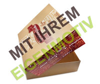 Anfrage: Kuchenkarton / Tortenkarton gro&szlig; 34x34x11 cm, Recyclingkarton braun mit Fettbarriere 400g/m&sup2; 1-fbg. Druck schwarz (1C)