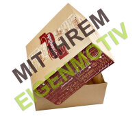 Anfrage: Kuchenkarton / Tortenkarton klein 22x22x10 cm, Recyclingkarton braun mit Fettbarriere 340g/m² unbedruckt