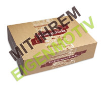 Anfrage: Kuchenkarton / Tortenkarton mittel 31x22x8 cm, Recyclingkarton braun mit Fettbarriere 340g/m² 1-fbg. Druck schwarz (1C)