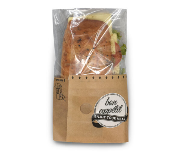 Snackbag zum Aufreißen "bon appétit" Fifty Fifty, Papier braun + PET, L, 21,5x7,5x13 cm