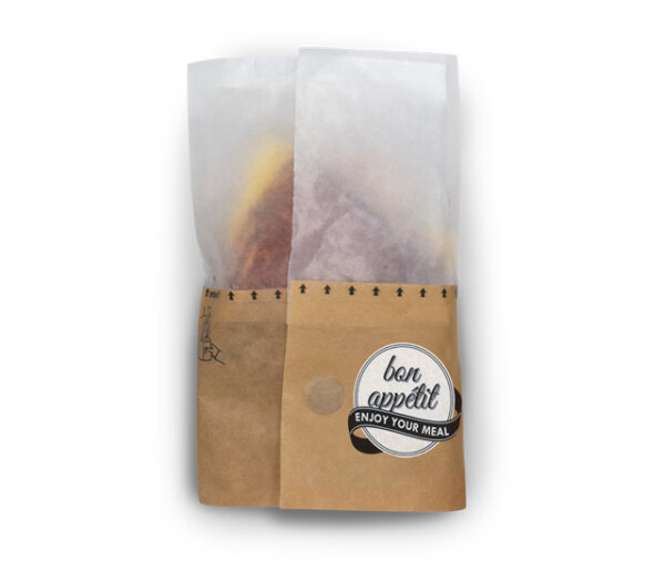 Snackbag zum Aufreißen "bon appétit" Fifty Fifty, Papier braun + Pergamin, versch. Größen