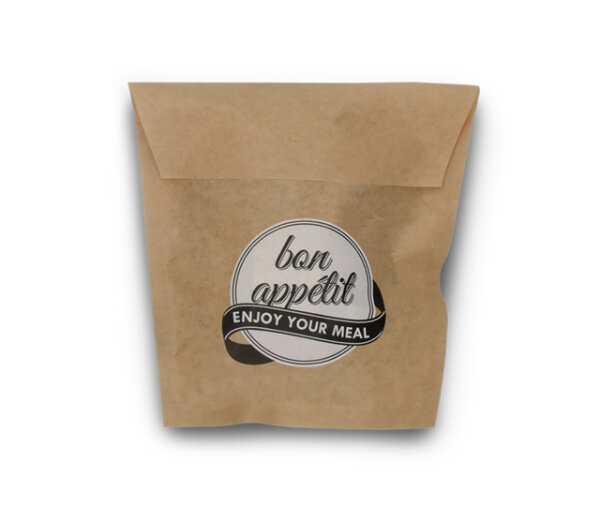 Fingerfood Bag "bon appétit" braun, 15x16 cm, zum Aufreißen