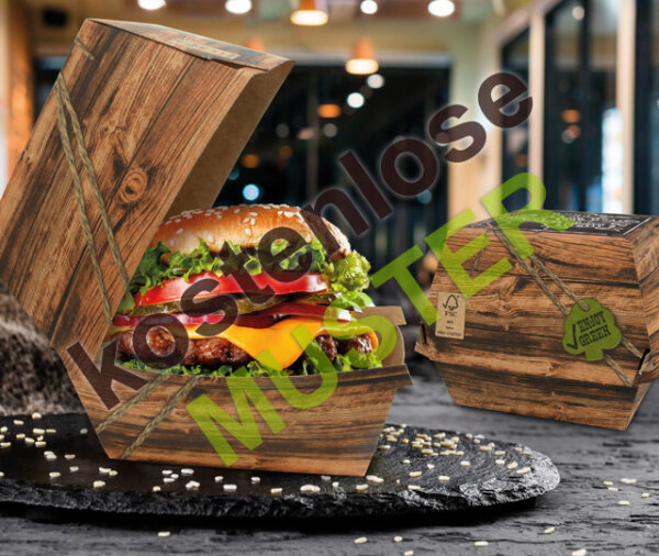 Musterartikel Burgerbox "Enjoy Green" Bio braun, 3XL 11 cm extrahoch, bedruckt, FSC®-zertifiziert