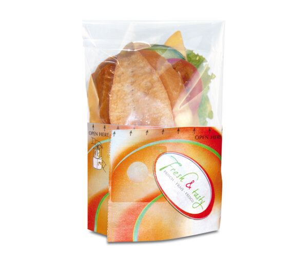 Snack Bag / Brötchentüte "Fresh & Tasty" zum Aufreißen, bedruckt, groß, 215x125