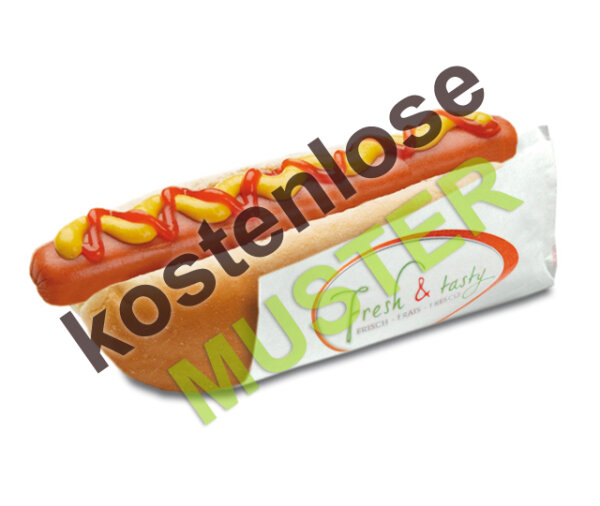 Musterartikel Hot-Dog-Beutel Papier "Fresh & Tasty" bedruckt