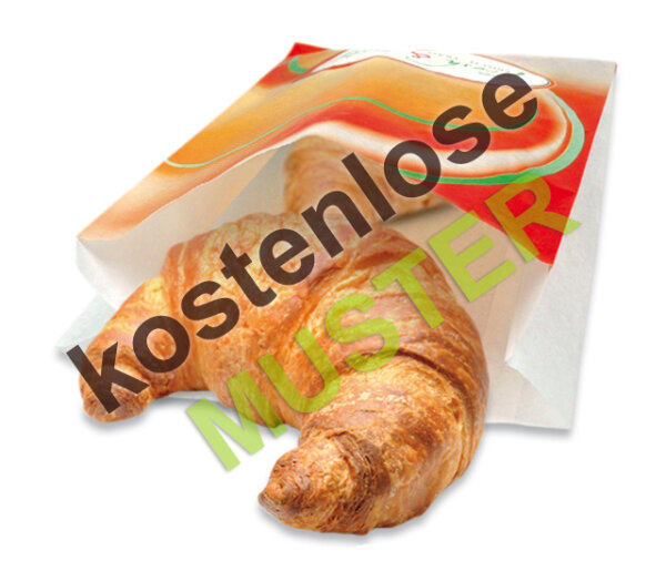 Musterartikel Faltenbeutel / Brötchentüte "Fresh & Tasty" bedruckt, 120x50x230 mm