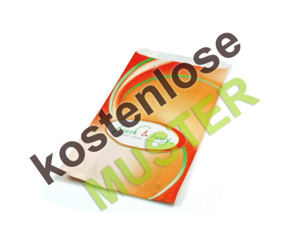 Musterartikel Faltenbeutel / Brötchentüte "Fresh & Tasty" bedruckt, 140x60x280 mm