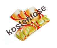 Musterartikel Snack-Faltbox mit Klappdeckel "Fresh & Tasty" bedruckt, quadratisch, 108x108x54 mm