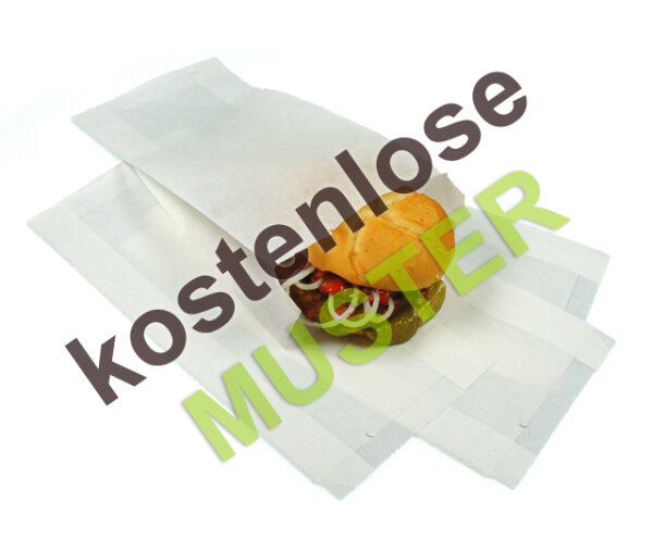 Musterartikel Br&ouml;tchent&uuml;ten / Faltenbeutel fettabweisendes Kraftpapier wei&szlig; unbedruckt 14/6/28 - 40 g/m&sup2;