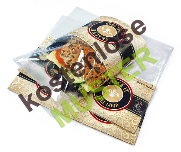 Musterartikel Snack Bag / Brötchentüte "FEEL GOOD" zum aufreissen, bedruckt, klein, 180x125